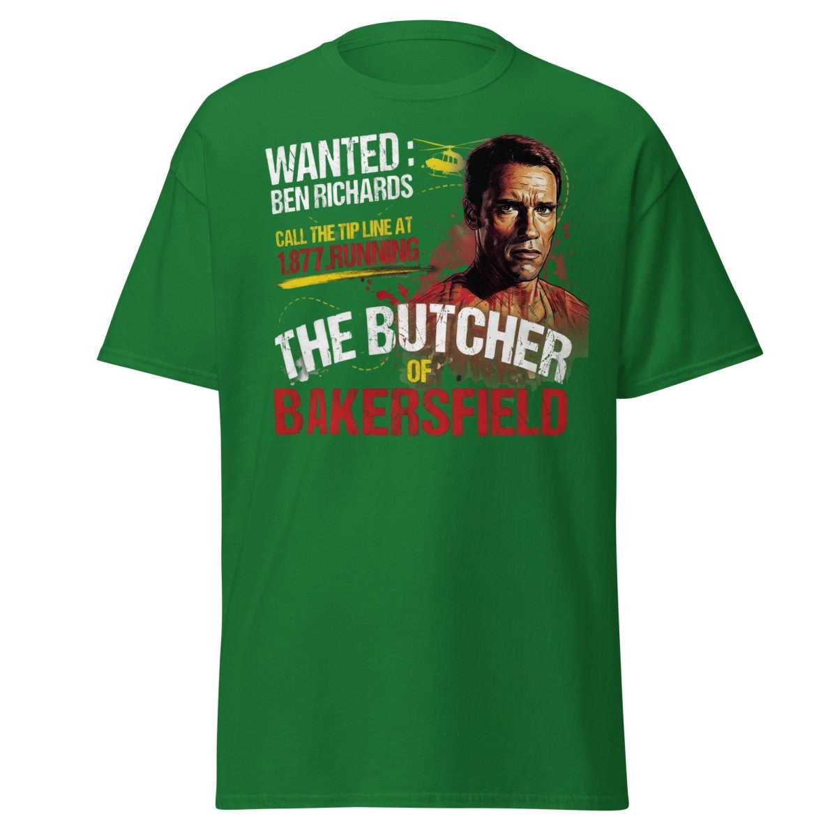 The Butcher of Bakersfield Running Man Arnold T-Shirt - Turf Green - TeeRipple