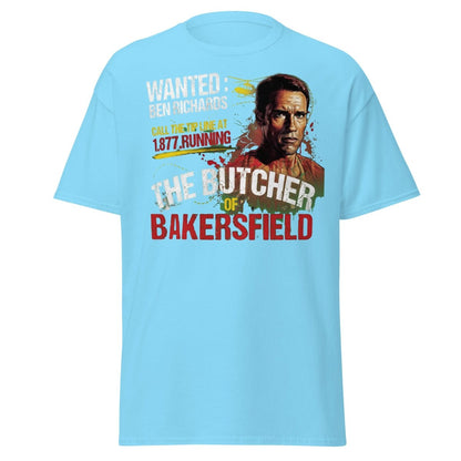The Butcher of Bakersfield Running Man Arnold T-Shirt - Sky - TeeRipple