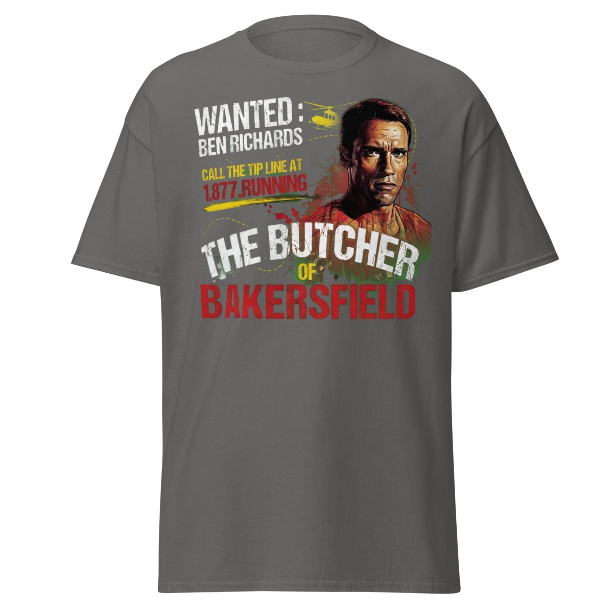 The Butcher of Bakersfield Running Man Arnold T-Shirt - Charcoal - TeeRipple