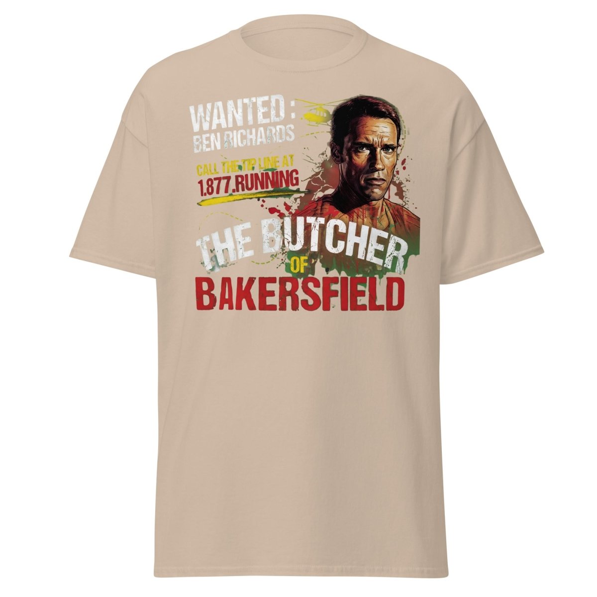 The Butcher of Bakersfield Running Man Arnold T-Shirt - Sand - TeeRipple