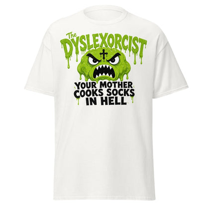 The Dyslexorcist Horror Parody Funny T-Shirt - White - TeeRipple