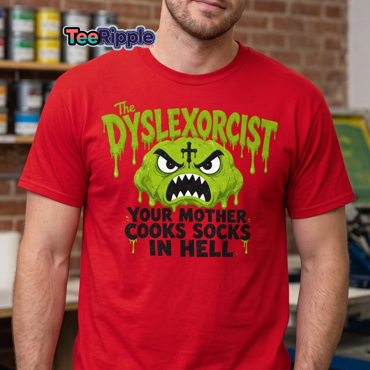 The Dyslexorcist Horror Parody Funny T-Shirt - Red - TeeRipple