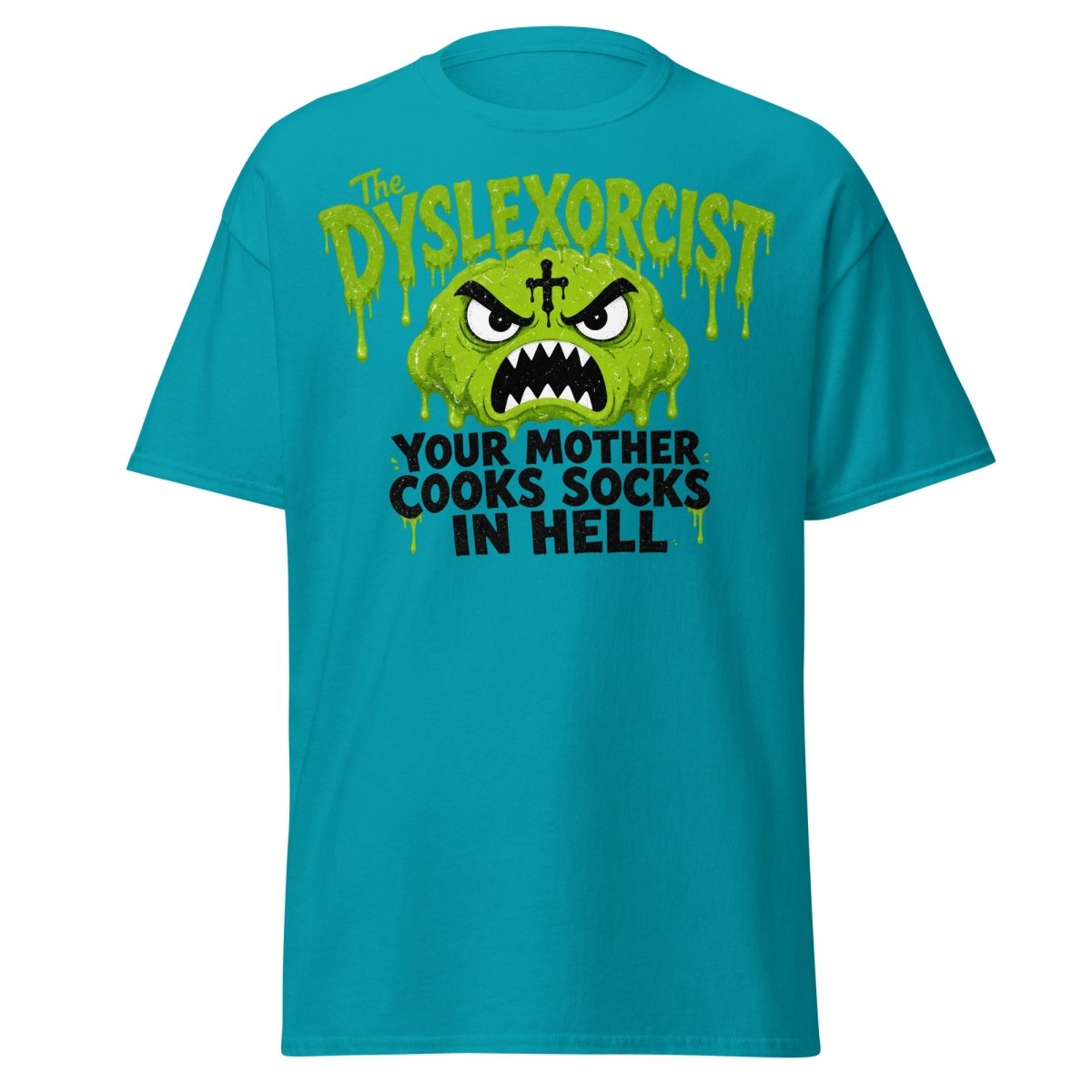 The Dyslexorcist Horror Parody Funny T-Shirt - Tropical Blue - TeeRipple