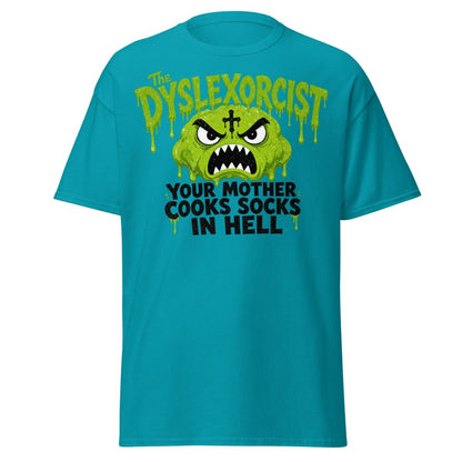 The Dyslexorcist Horror Parody Funny T-Shirt - Tropical Blue - TeeRipple