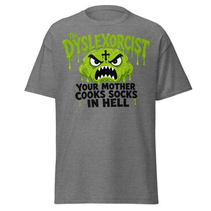 The Dyslexorcist Horror Parody Funny T-Shirt - Graphite Heather - TeeRipple