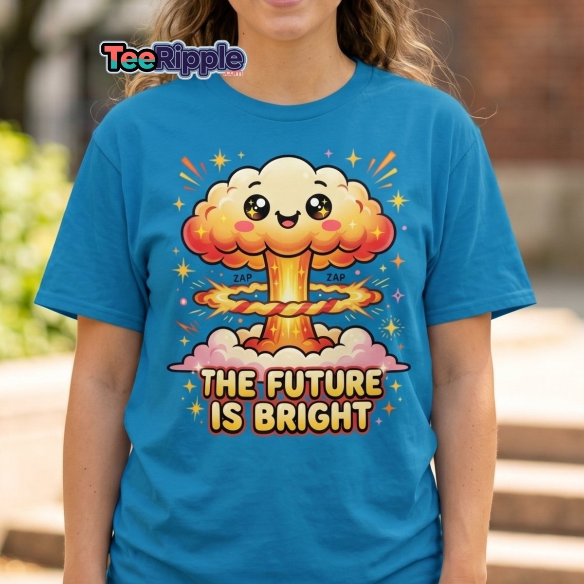 The Future Is Bright Cute Mushroom Cloud T-Shirt - Black - TeeRipple