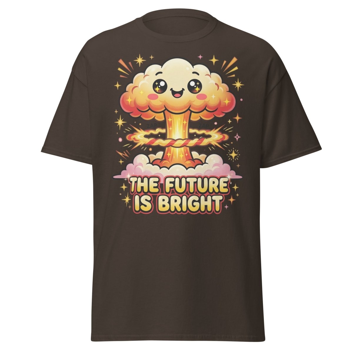 The Future Is Bright Cute Mushroom Cloud T-Shirt - Dark Chocolate - TeeRipple