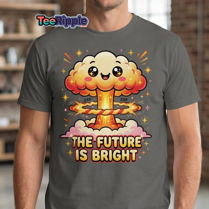 The Future Is Bright Cute Mushroom Cloud T-Shirt - Black - TeeRipple