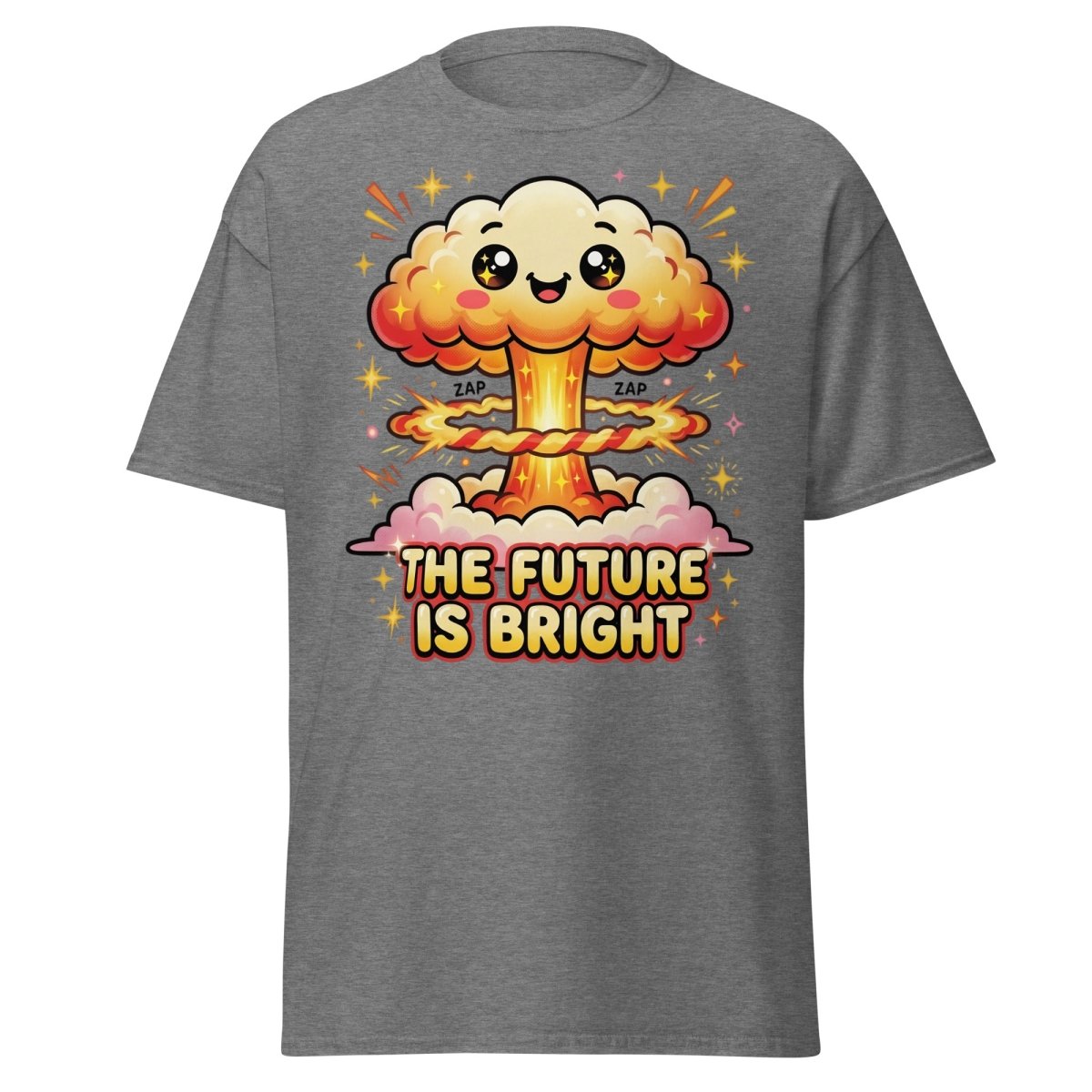 The Future Is Bright Cute Mushroom Cloud T-Shirt - Graphite Heather - TeeRipple