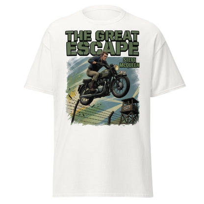 The Great Escape Steve McQueen Motorcycle T-Shirt - White - TeeRipple