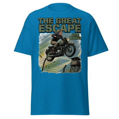 The Great Escape Steve McQueen Motorcycle T-Shirt - Sapphire - TeeRipple