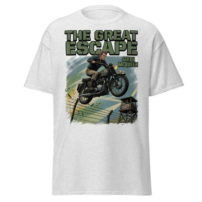 The Great Escape Steve McQueen Motorcycle T-Shirt - Ash - TeeRipple