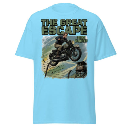The Great Escape Steve McQueen Motorcycle T-Shirt - Sky - TeeRipple