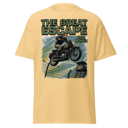 The Great Escape Steve McQueen Motorcycle T-Shirt - Yellow Haze - TeeRipple