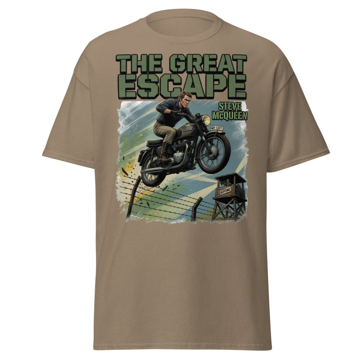 The Great Escape Steve McQueen Motorcycle T-Shirt - Brown Savana - TeeRipple