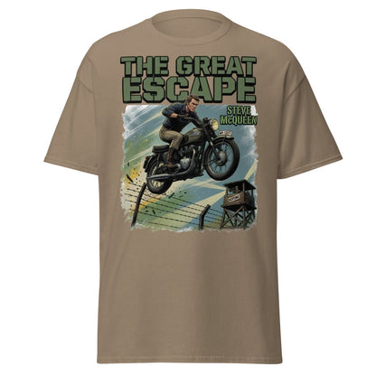 The Great Escape Steve McQueen Motorcycle T-Shirt - Brown Savana - TeeRipple