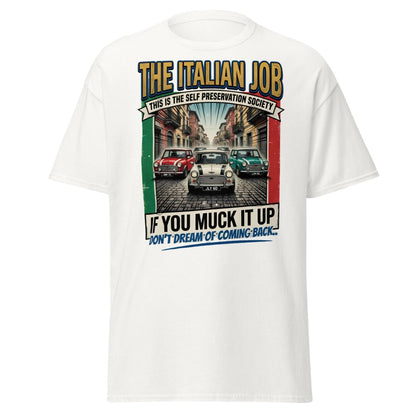 The Italian Job Mini Cooper T-Shirt - Self Preservation Society - White - TeeRipple