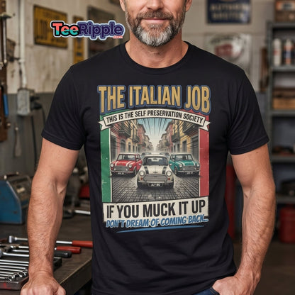 The Italian Job Mini Cooper T-Shirt - Self Preservation Society - Maroon - TeeRipple