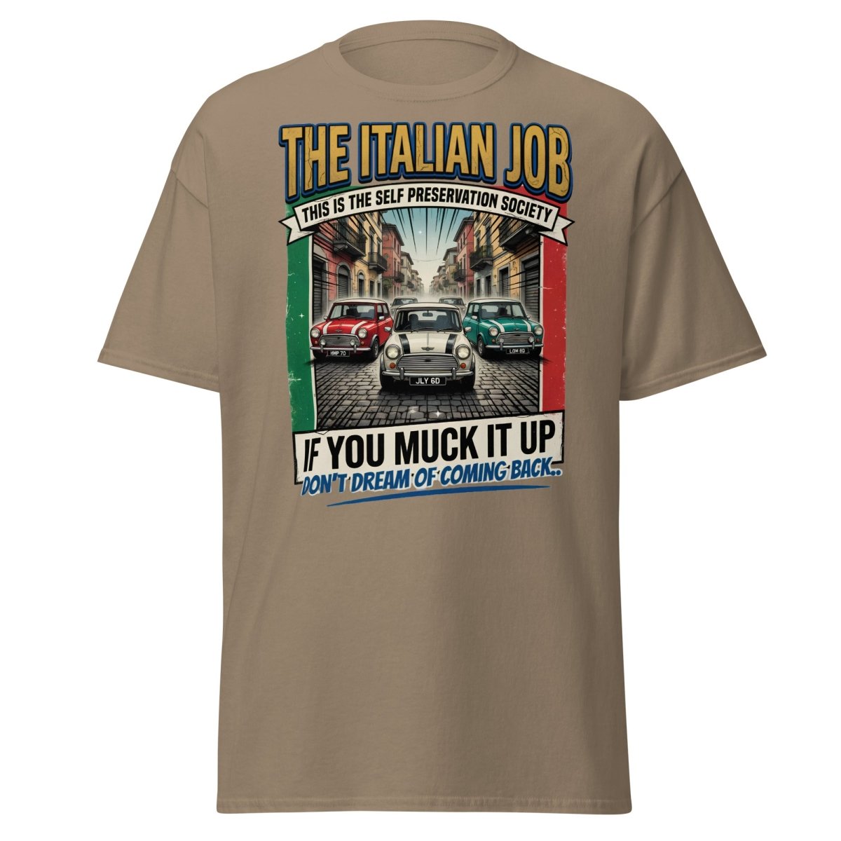 The Italian Job Mini Cooper T-Shirt - Self Preservation Society - Brown Savana - TeeRipple