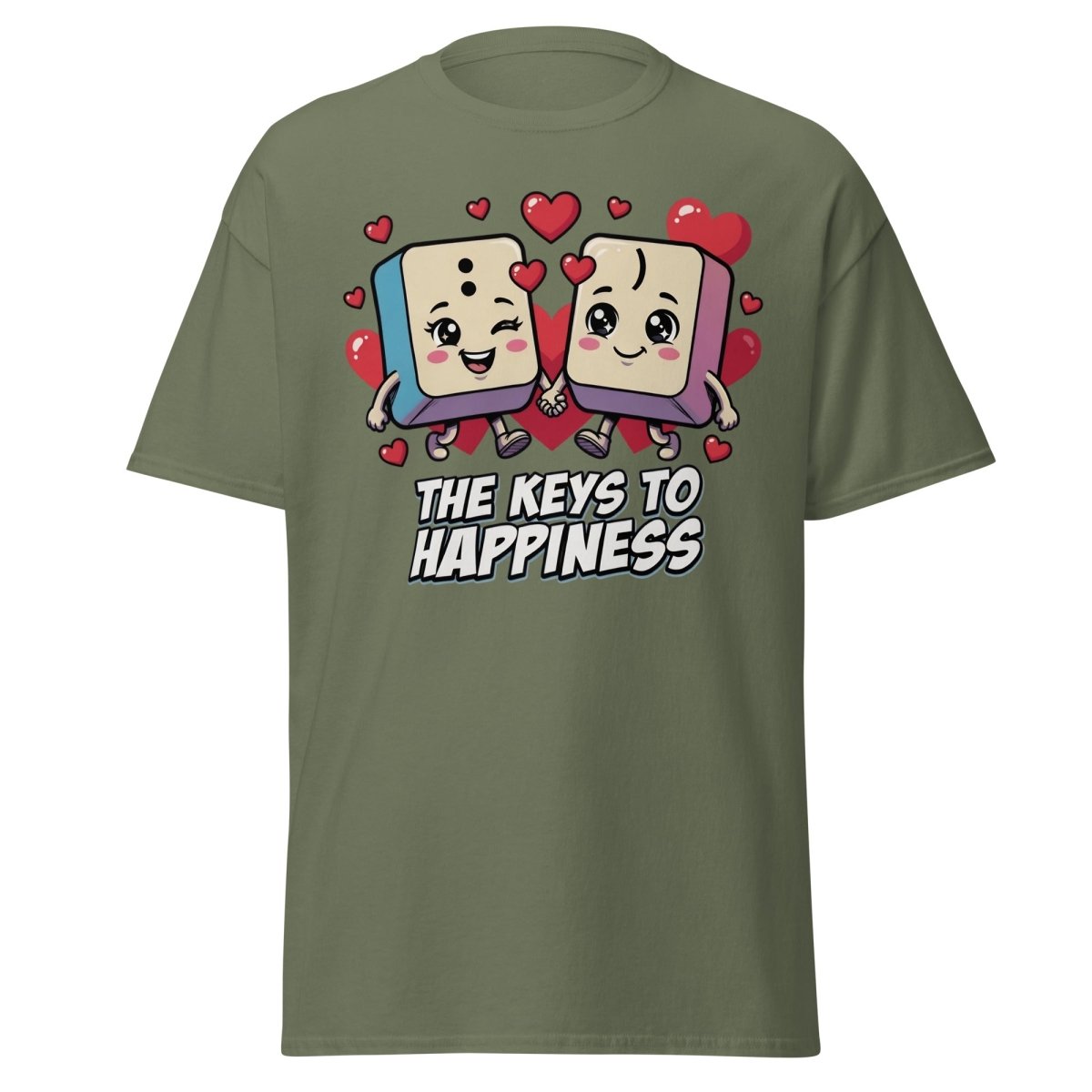 The Keys to Happiness Cute Keys Love T-Shirt - Military Green - TeeRipple