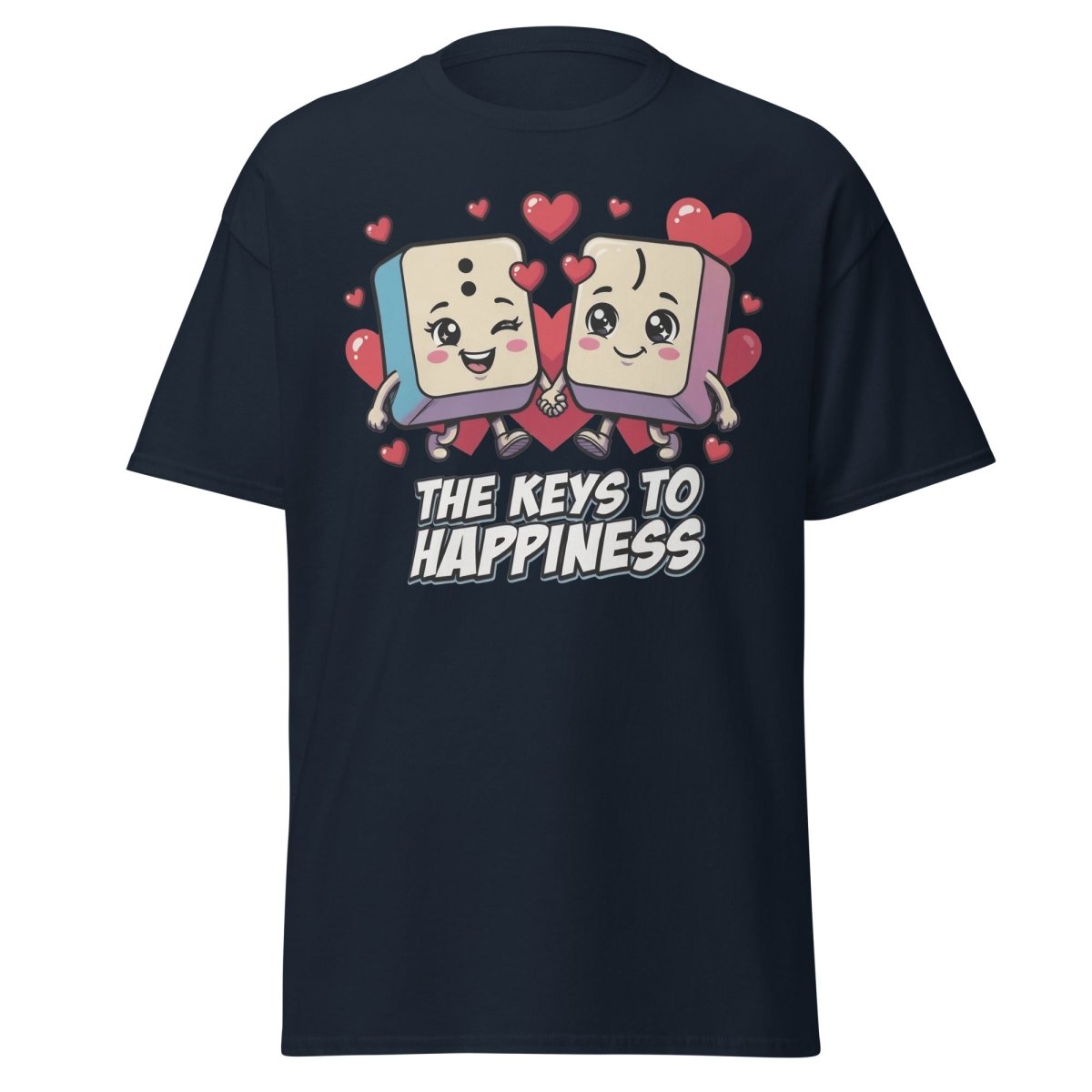 The Keys to Happiness Cute Keys Love T-Shirt - Navy - TeeRipple