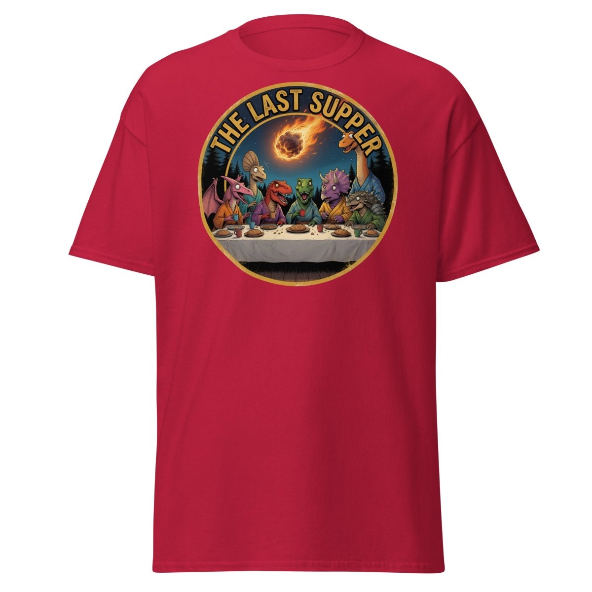 The Last Supper Dinosaur T-Shirt - Funny Dino Apocalypse Tee - Cardinal - TeeRipple