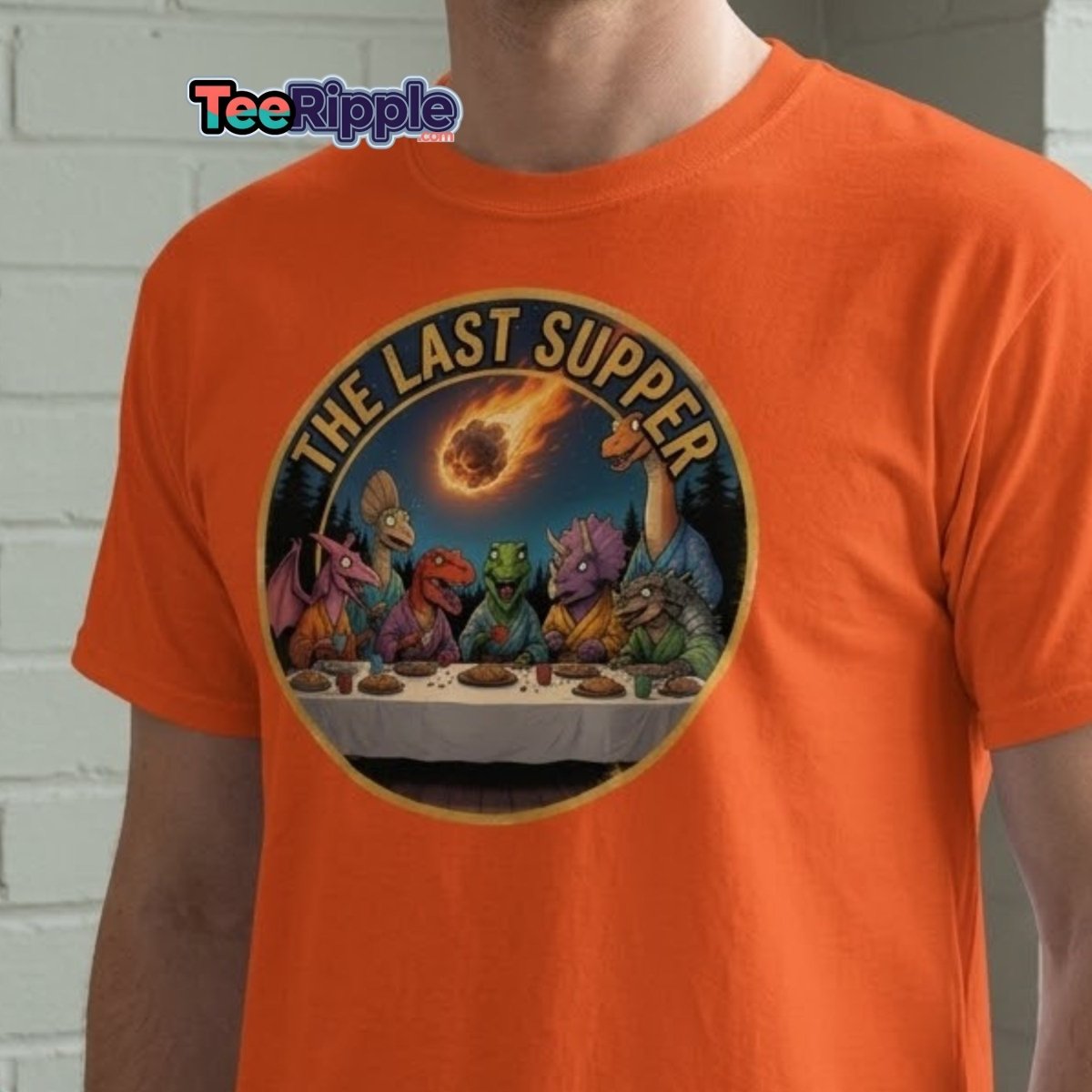 The Last Supper Dinosaur T-Shirt - Funny Dino Apocalypse Tee - Maroon - TeeRipple