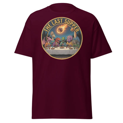 The Last Supper Dinosaur T-Shirt - Funny Dino Apocalypse Tee - Maroon - TeeRipple