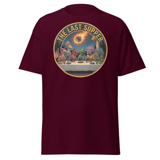 The Last Supper Dinosaur T-Shirt - Funny Dino Apocalypse Tee - Maroon - TeeRipple