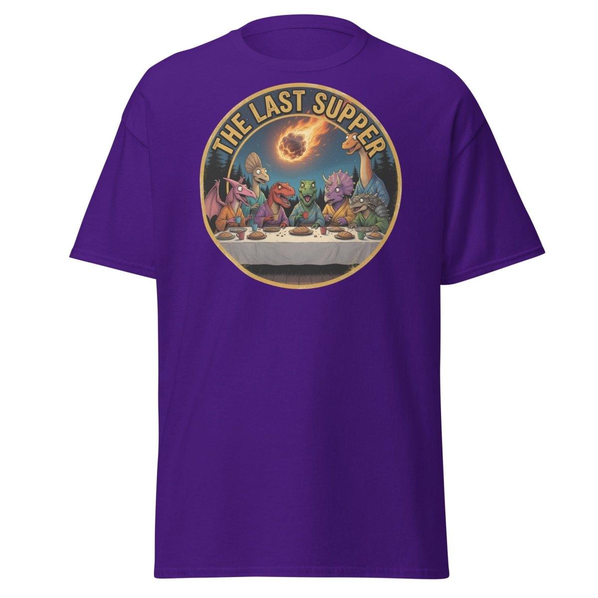 The Last Supper Dinosaur T-Shirt - Funny Dino Apocalypse Tee - Purple - TeeRipple