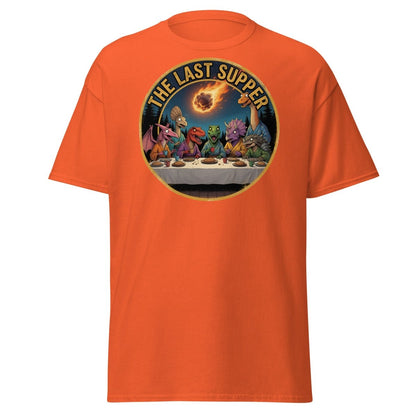 The Last Supper Dinosaur T-Shirt - Funny Dino Apocalypse Tee - Orange - TeeRipple