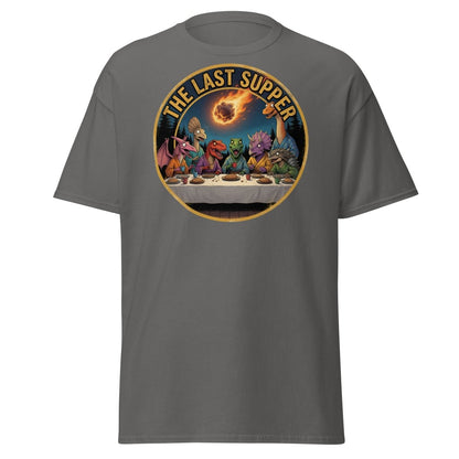 The Last Supper Dinosaur T-Shirt - Funny Dino Apocalypse Tee - Charcoal - TeeRipple