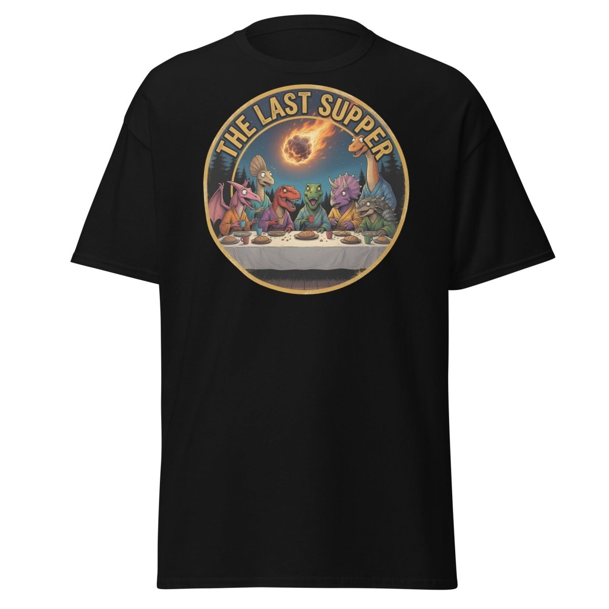 The Last Supper Dinosaur T-Shirt - Funny Dino Apocalypse Tee - Black - TeeRipple