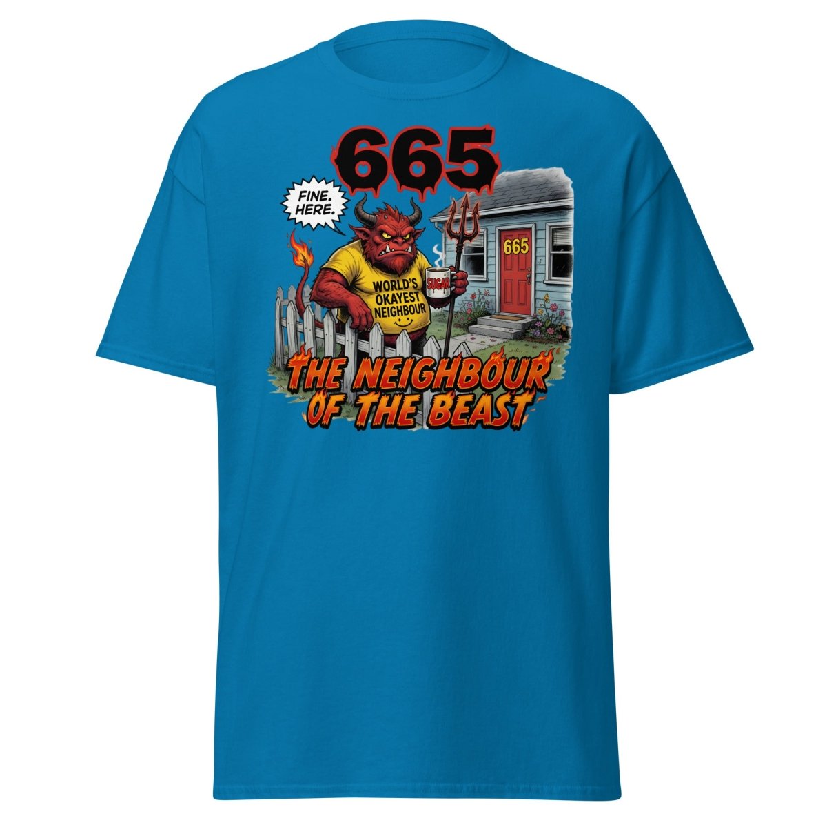 The Neighbour of the Beast Funny Devil T-Shirt - Sapphire - TeeRipple