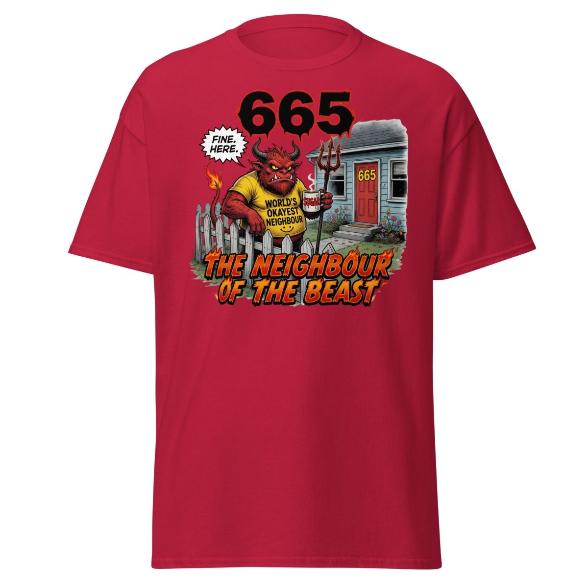 The Neighbour of the Beast Funny Devil T-Shirt - Cardinal - TeeRipple