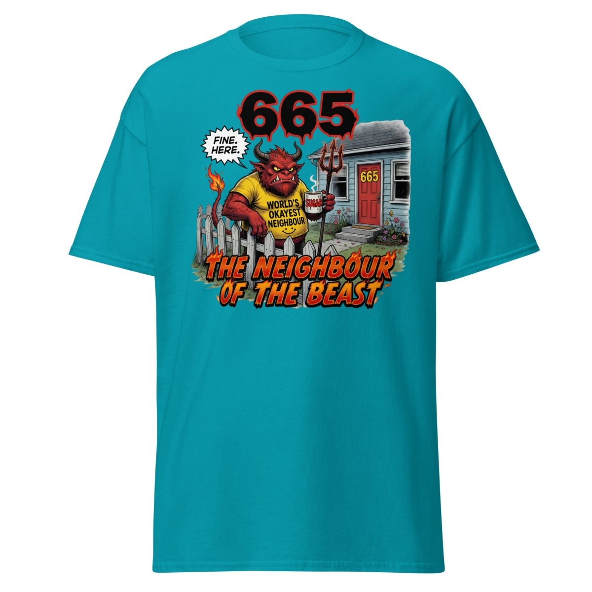 The Neighbour of the Beast Funny Devil T-Shirt - Tropical Blue - TeeRipple