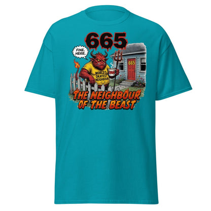 The Neighbour of the Beast Funny Devil T-Shirt - Tropical Blue - TeeRipple