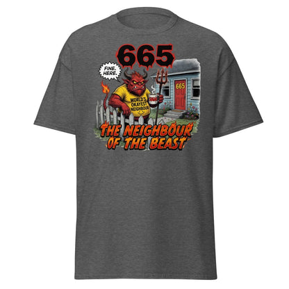 The Neighbour of the Beast Funny Devil T-Shirt - Dark Heather - TeeRipple