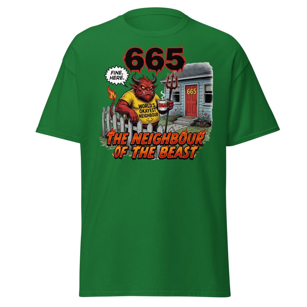 The Neighbour of the Beast Funny Devil T-Shirt - Turf Green - TeeRipple