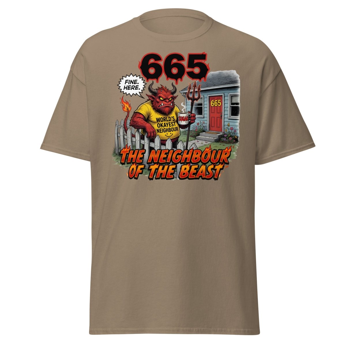 The Neighbour of the Beast Funny Devil T-Shirt - Brown Savana - TeeRipple