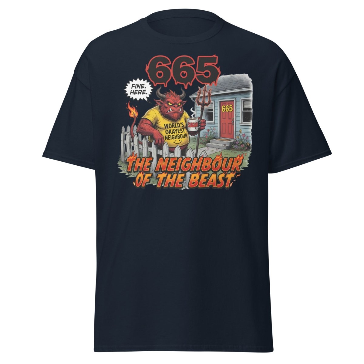 The Neighbour of the Beast Funny Devil T-Shirt - Navy - TeeRipple