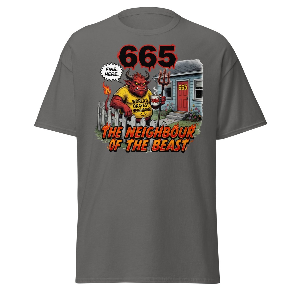 The Neighbour of the Beast Funny Devil T-Shirt - Charcoal - TeeRipple