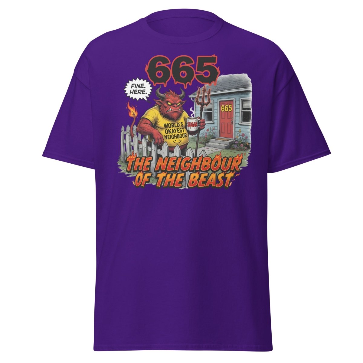 The Neighbour of the Beast Funny Devil T-Shirt - Purple - TeeRipple