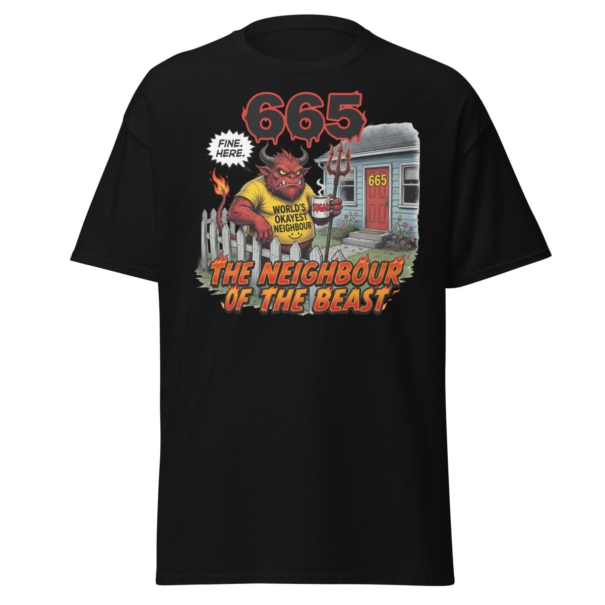 The Neighbour of the Beast Funny Devil T-Shirt - Black - TeeRipple