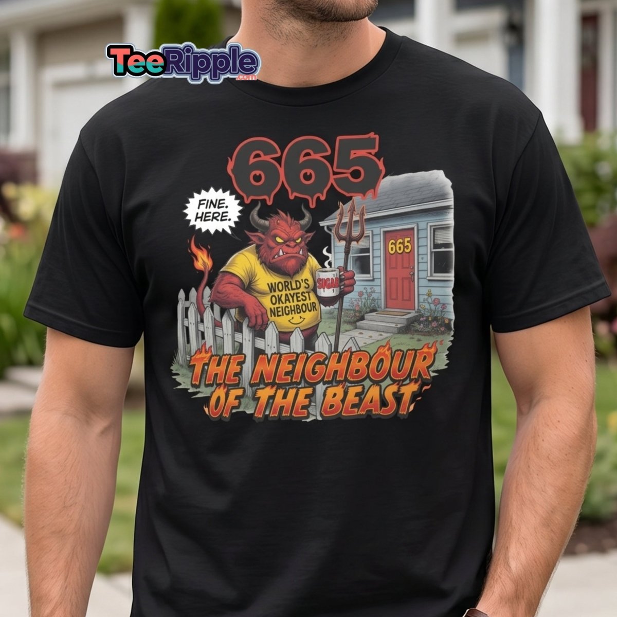 The Neighbour of the Beast Funny Devil T-Shirt - Maroon - TeeRipple