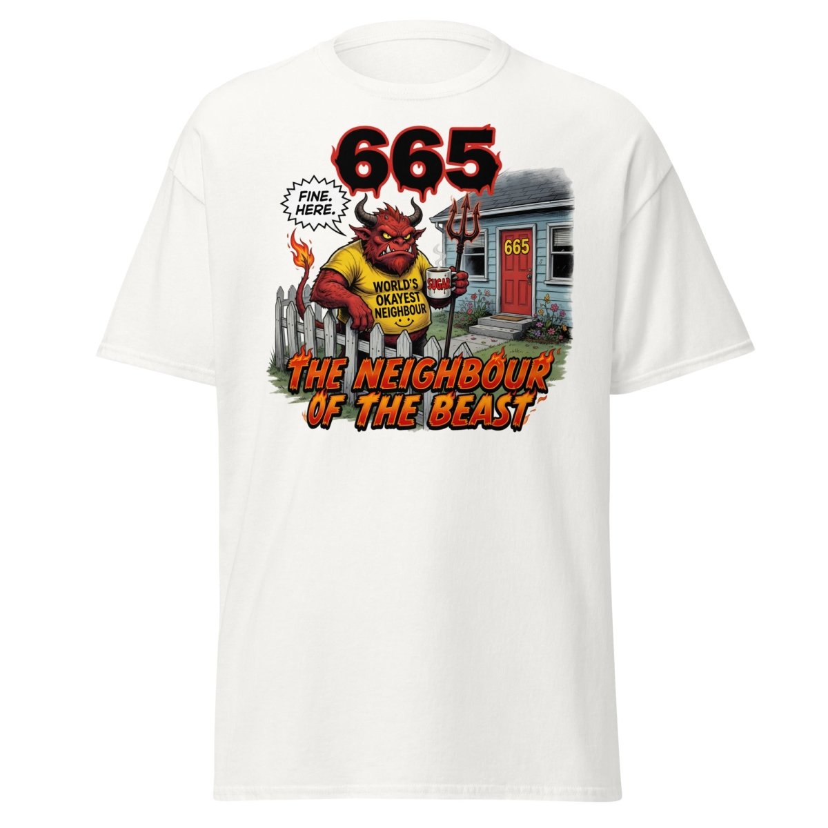 The Neighbour of the Beast Funny Devil T-Shirt - White - TeeRipple