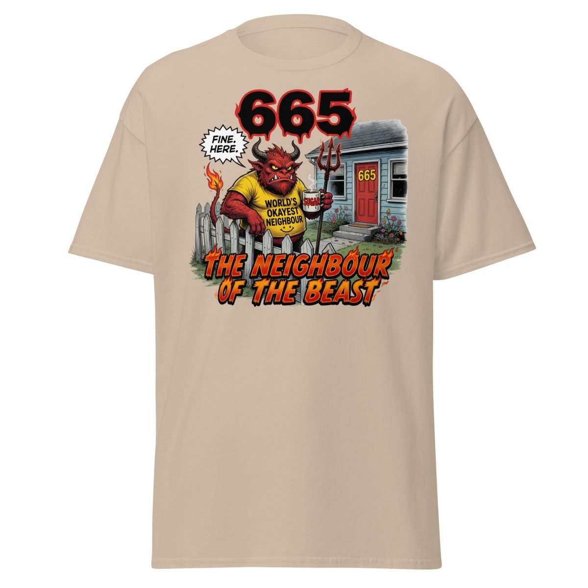 The Neighbour of the Beast Funny Devil T-Shirt - Sand - TeeRipple