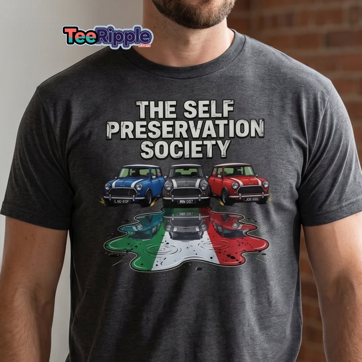 The Self Preservation Society Mini Cars T-Shirt - Maroon - TeeRipple