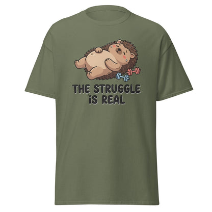The Struggle Is Real Hedgehog T-Shirt | Funny Gym Tee - Military Green - TeeRipple