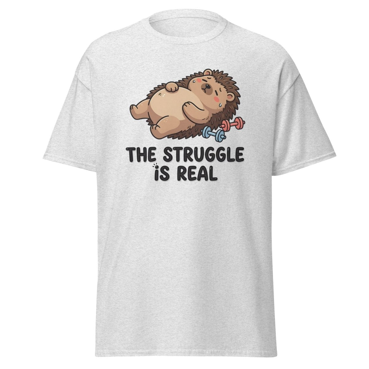 The Struggle Is Real Hedgehog T-Shirt | Funny Gym Tee - Ash - TeeRipple